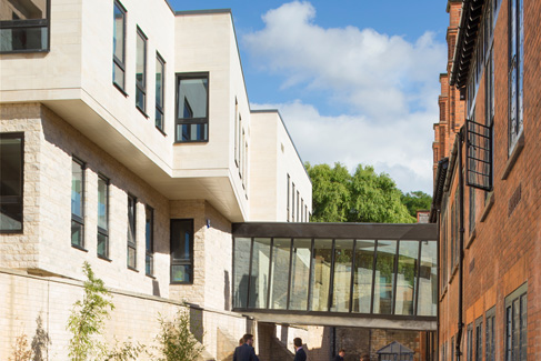 After: View East between New Building and Watkins Building with Glazed Bridge Visible (Sept 2015)